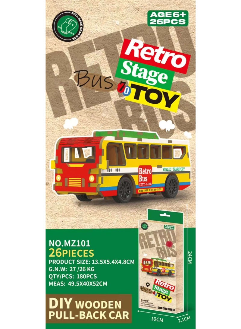 3D DIY Wooden Pull Back Bus or Truck or Car - Image 5